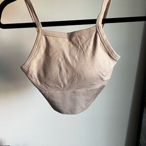 Beige Ribbed Crop Top